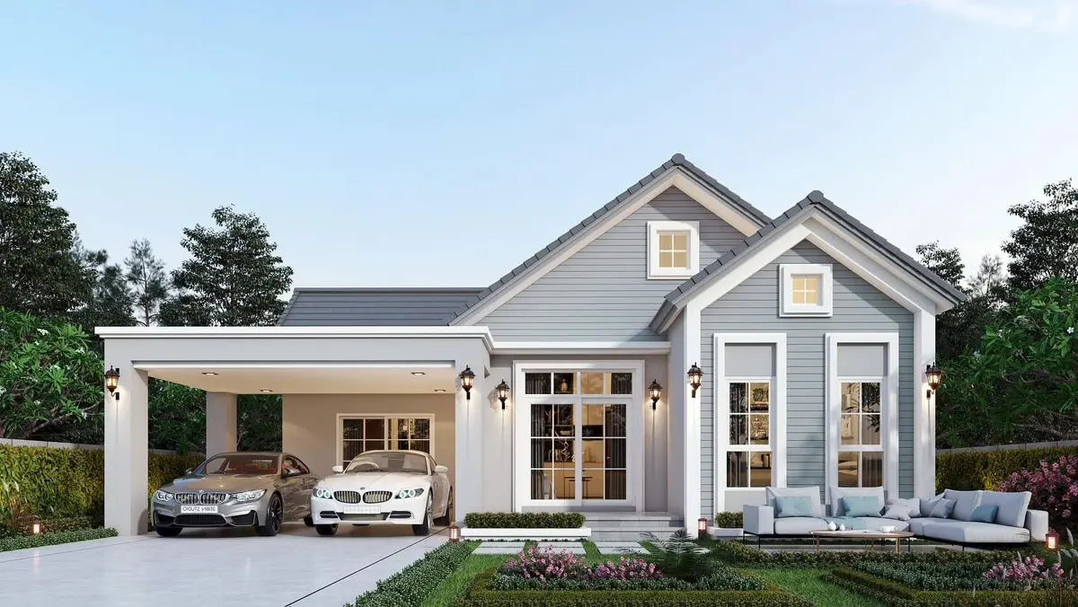 Nhà cấp 4 chữ L có gara để vừa 2 ô tô