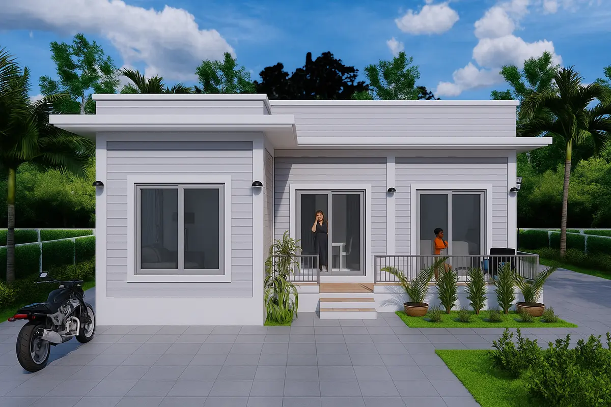 Nhà cấp 4 mái bằng chữ L 100m2 cho gia đình ít thành viên