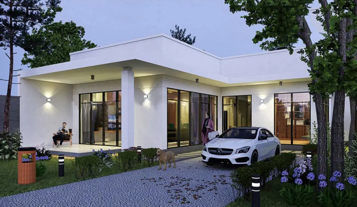 Nhà cấp 4 mái bằng chữ L hiện đại 120m2