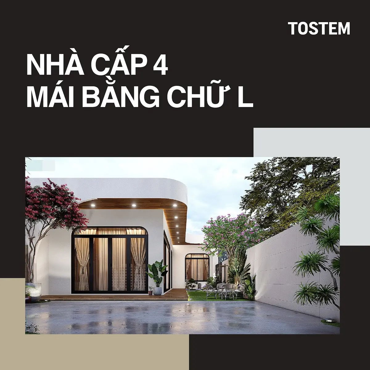 30 mẫu nhà cấp 4 mái bằng chữ L: Xu hướng thiết kế hiện đại & tối giản