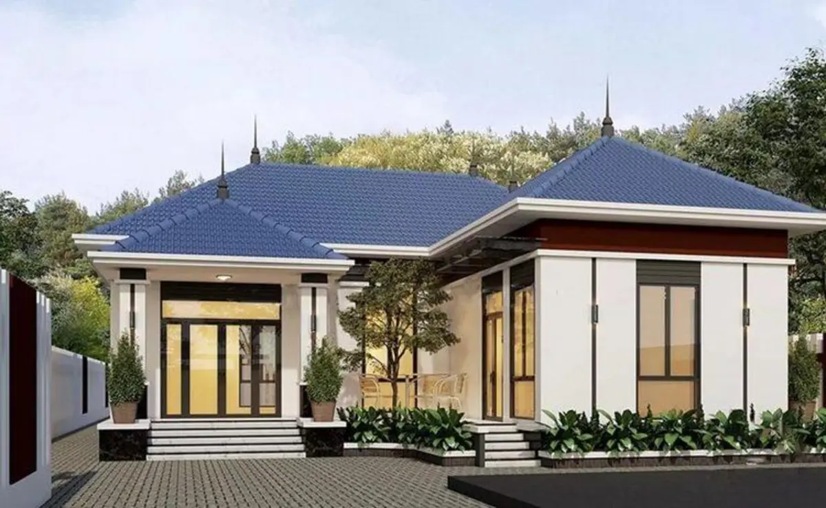 Nhà cấp 4 mái tôn giả ngói chữ L hiện đại
