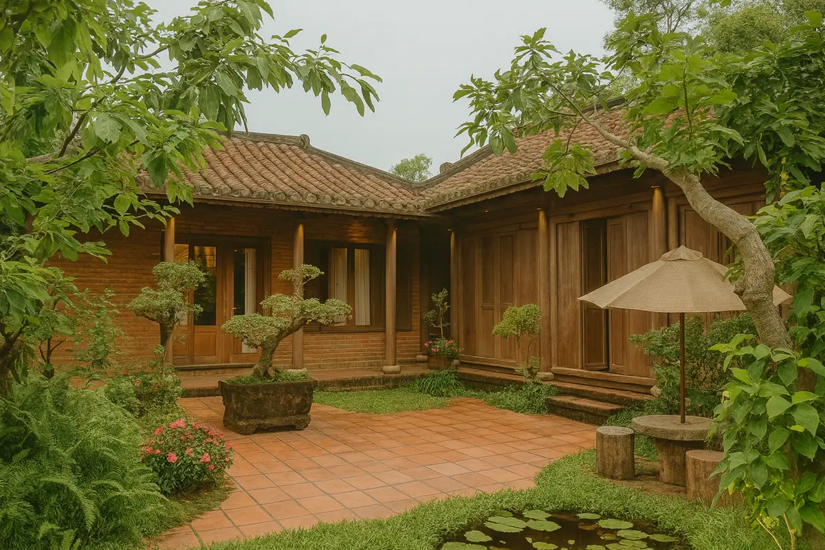 Nhà gỗ cấp 4 có sân vườn truyền thống