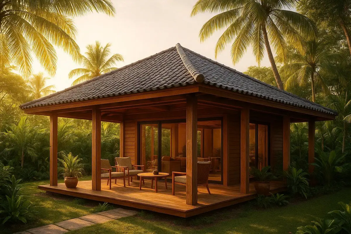 Nhà gỗ cấp 4 mái Nhật giúp thoát nước nhanh