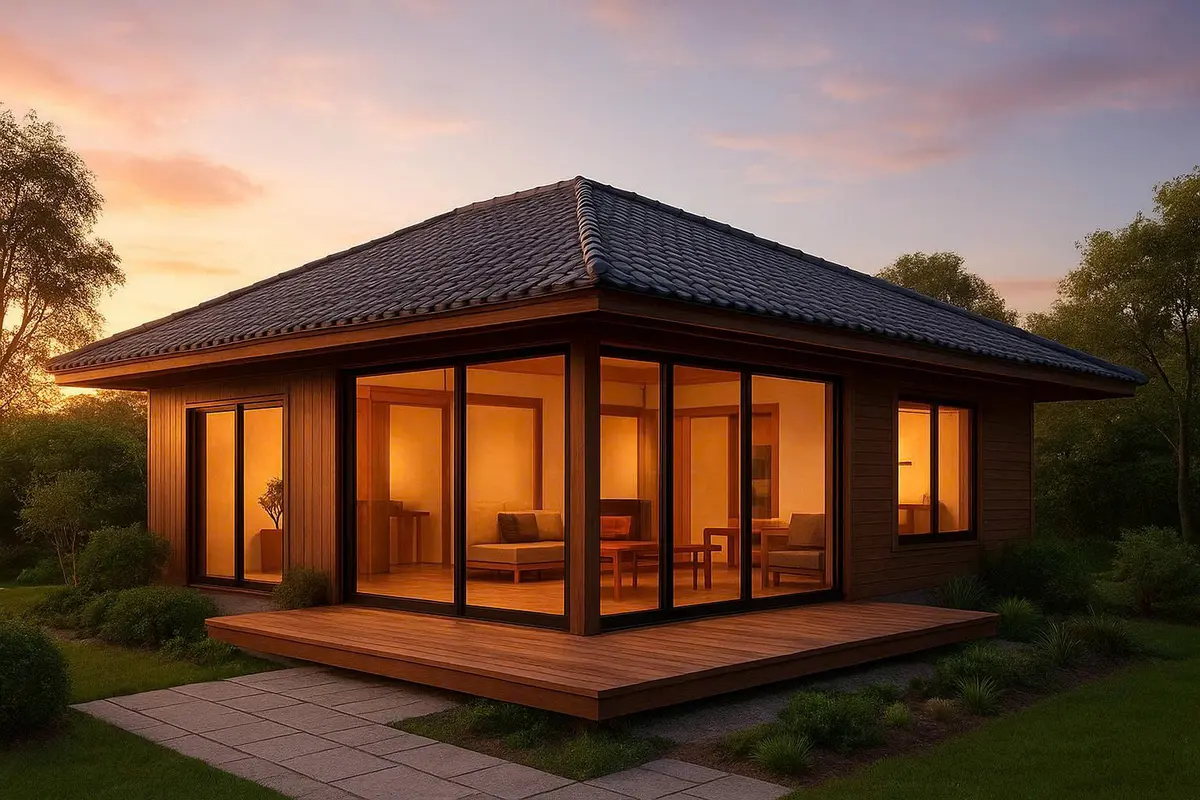 Nhà gỗ cấp 4 mái Nhật tôn vẻ thanh thoát