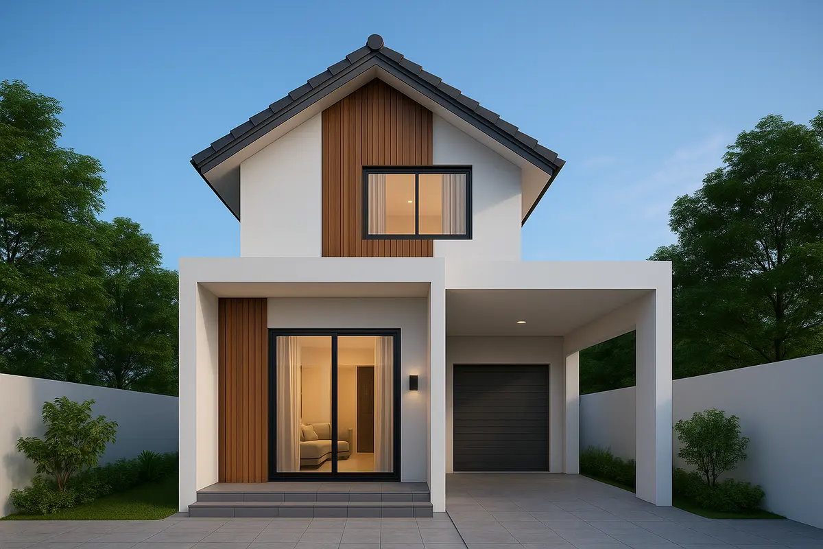 Nhà ống cấp 4 có gác lửng và gara ô tô