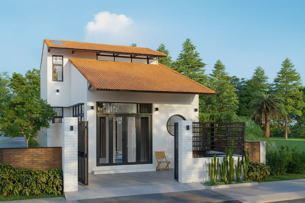 Nhà ống cấp 4 có gác lửng và cửa kính lấy sáng