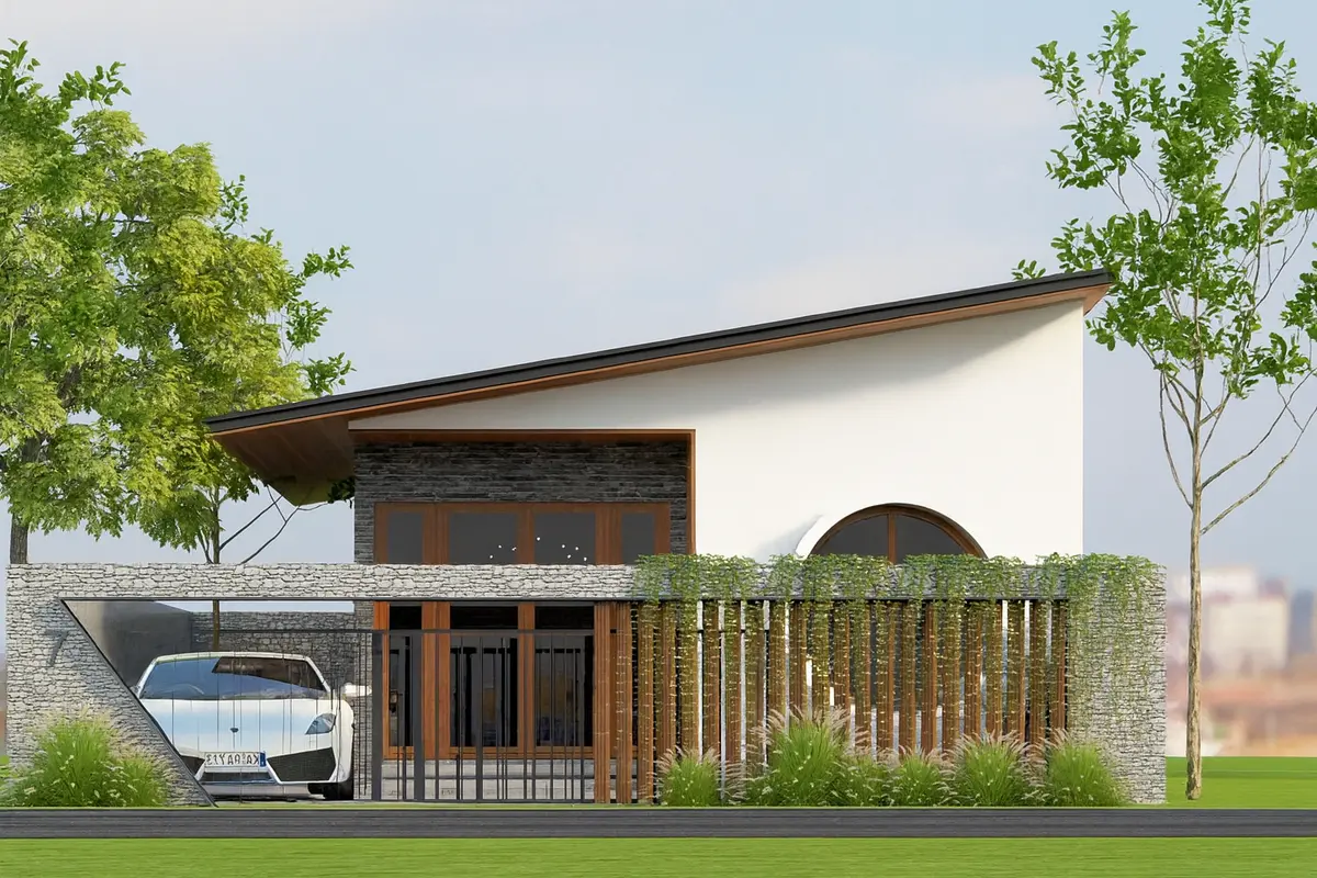 Nhà ống cấp 4 mái lệch có gara ô tô