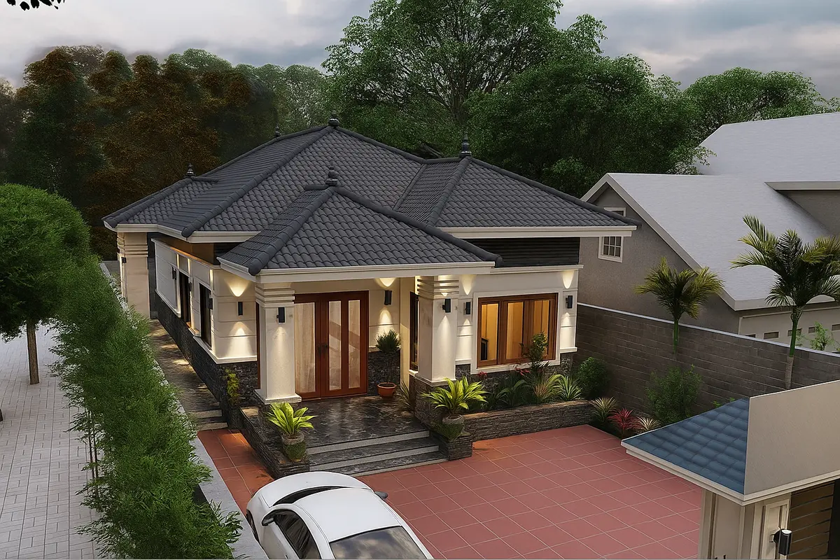 Nhà ống cấp 4 mái Nhật phong cách tân cổ điển