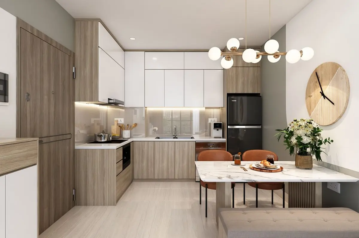 Phòng khách liền kề bếp ở nhà cấp 4