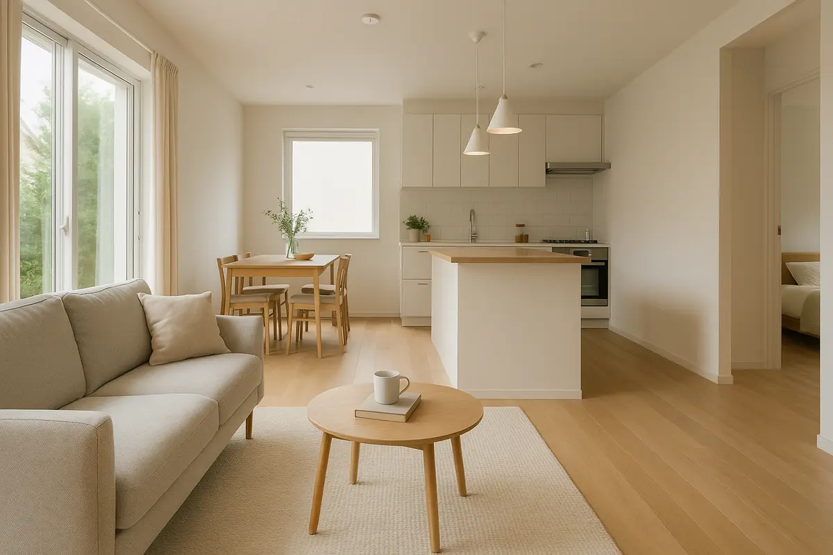 Phòng khách nhà cấp 4 nông thôn liền kề bếp