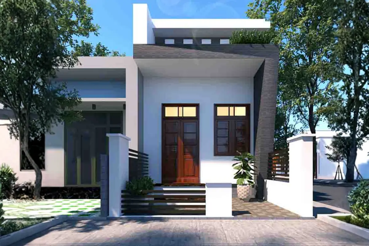 Mặt tiền phối màu hài hòa, cửa và cửa sổ đồng bộ, tăng tính thẩm mỹ.