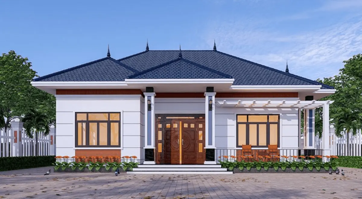 Mặt tiền rộng rãi luôn là lợi thế lớn khi thiết kế nhà cấp 4 mái Nhật 3 phòng ngủ