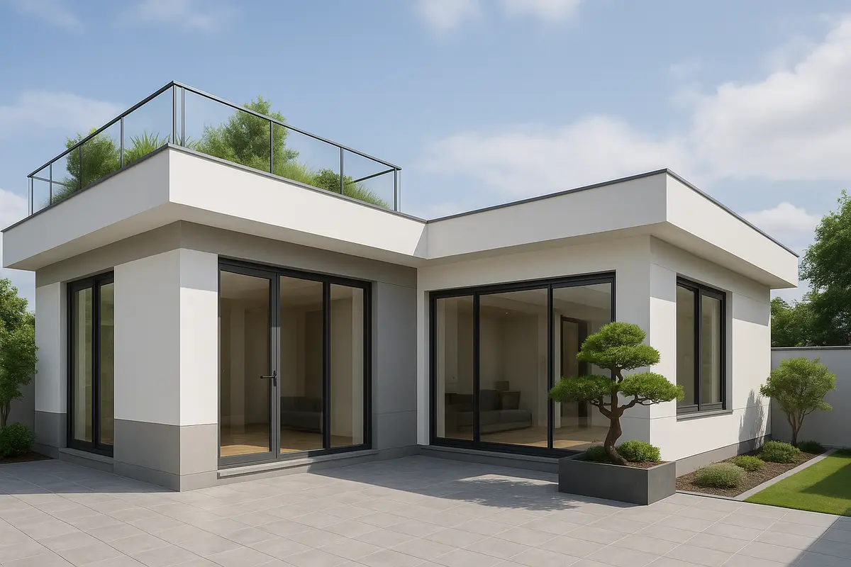 Mẫu cải tạo nhà cấp 4 chữ L mái bằng