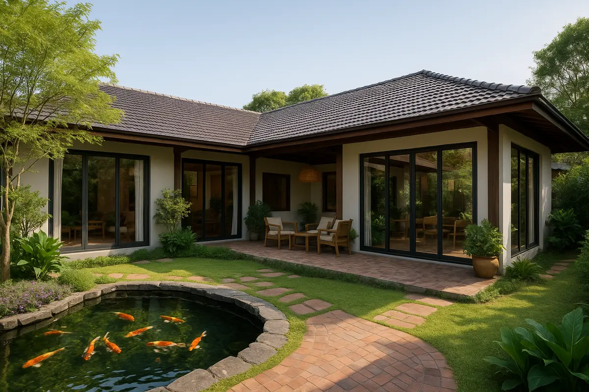 Mẫu cải tạo nhà cấp 4 chữ L kết hợp sân vườn