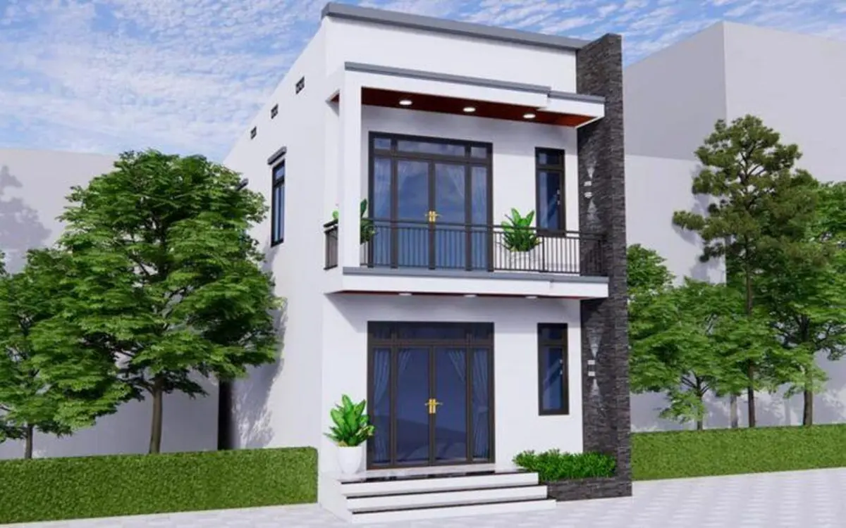 Mẫu nhà 2 tầng 4 phòng ngủ dưới 50m² có ban công rộng