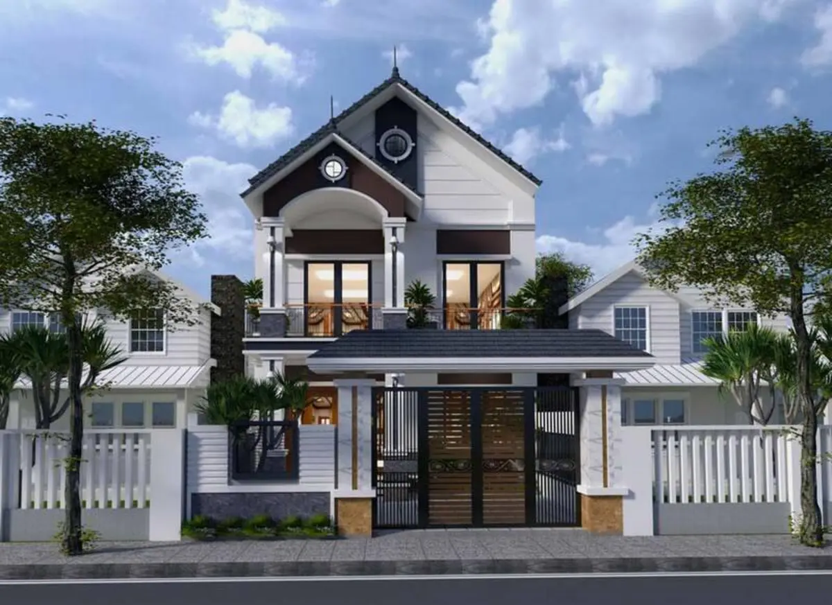 Mẫu nhà 2 tầng mái Thái có ban công rộng thoáng