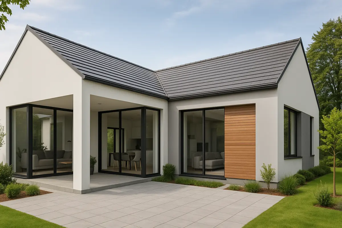 Mẫu nhà cấp 4 chữ L 3 phòng ngủ hiện đại