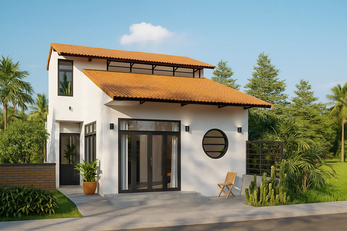 Mẫu nhà cấp 4 gác lửng diện tích nhỏ đẹp, hiện đại với phần mái tôn tối ưu chi phí.