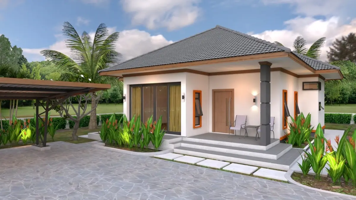 Mẫu nhà cấp 4 mái Nhật 3 phòng ngủ sân vườn