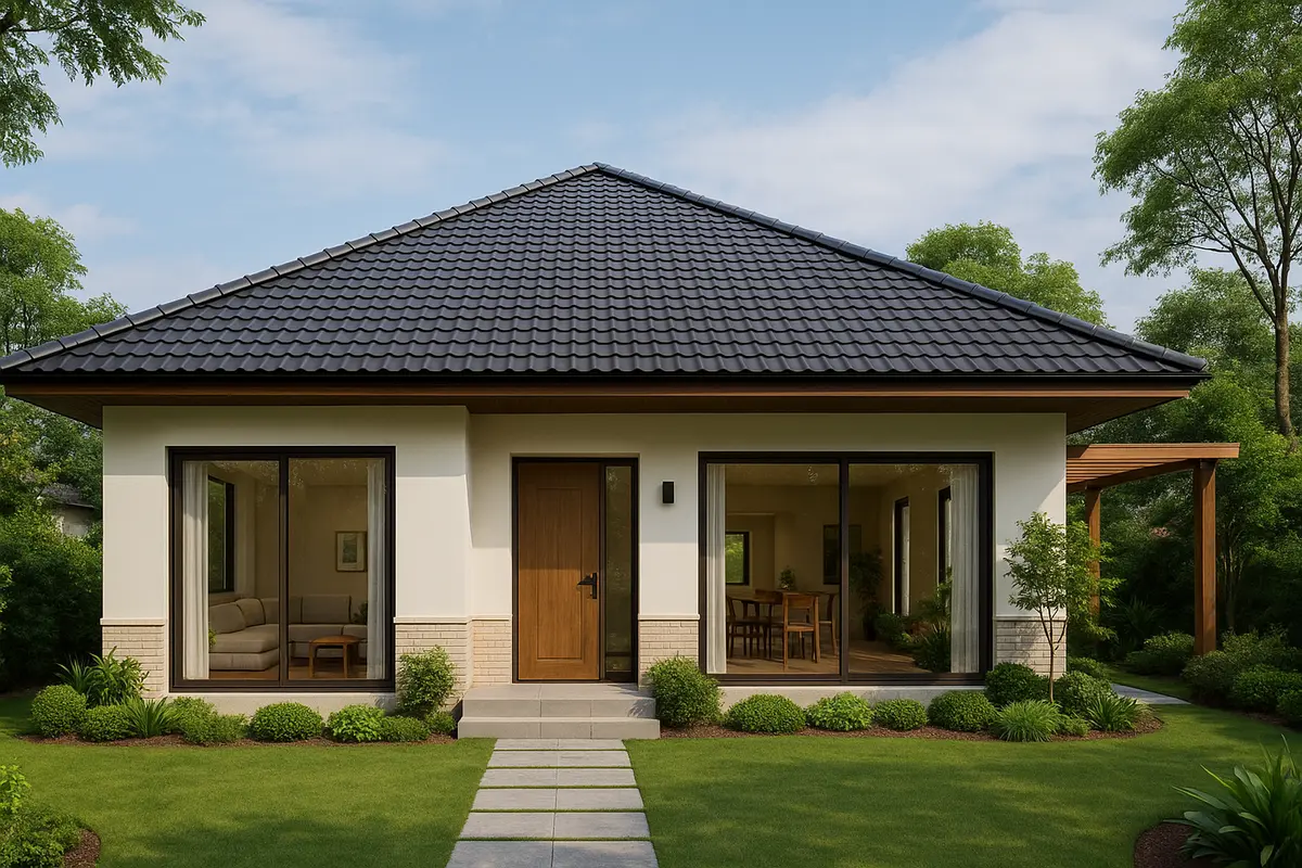 Mẫu nhà cấp 4 mái Nhật 3 phòng ngủ 1 phòng thờ truyền thống