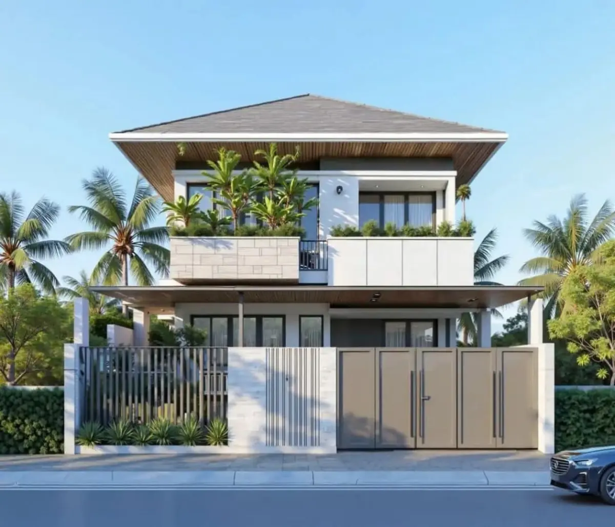 Mẫu nhà vuông 2 tầng mái Nhật hiện đại tối ưu ánh sáng tự nhiên