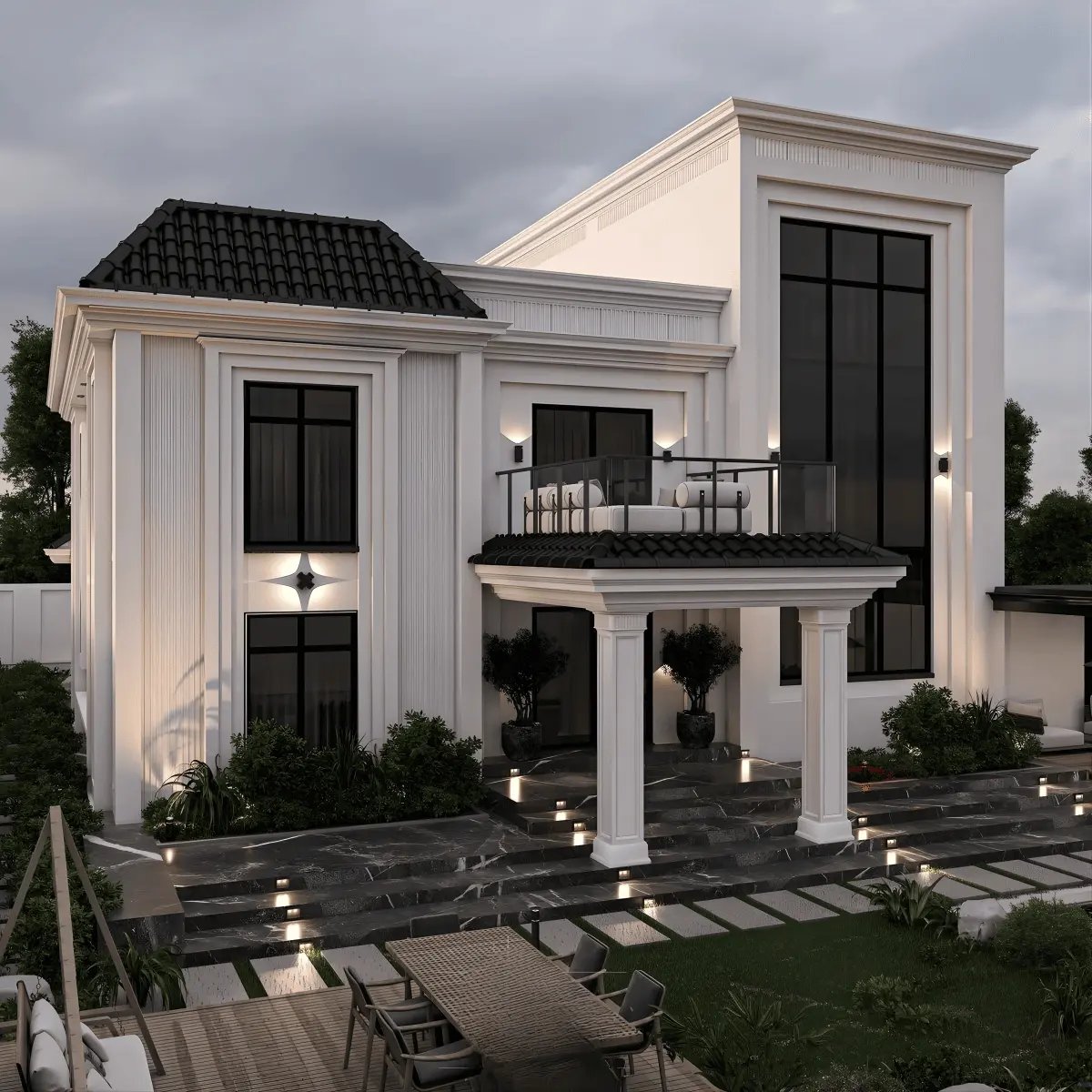 Mẫu nhà vuông 2 tầng mái Nhật có ban công