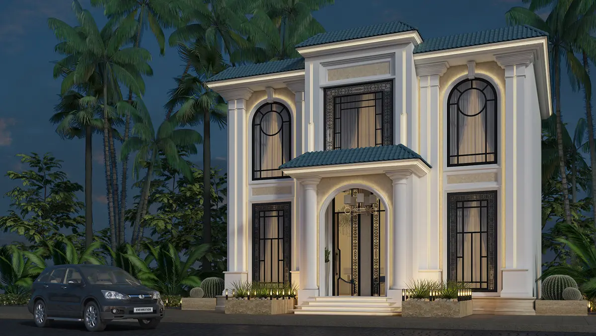 Mẫu nhà vuông 2 tầng mái Nhật tân cổ điển