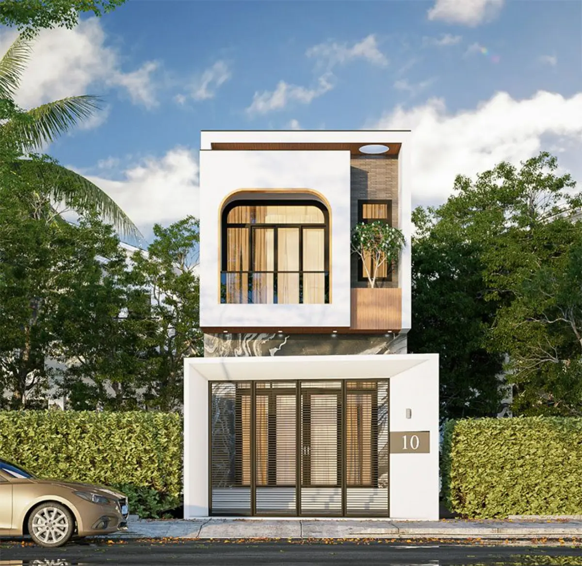 Nhà 2 tầng phong cách hiện đại nhỏ gọn, tiết kiệm diện tích