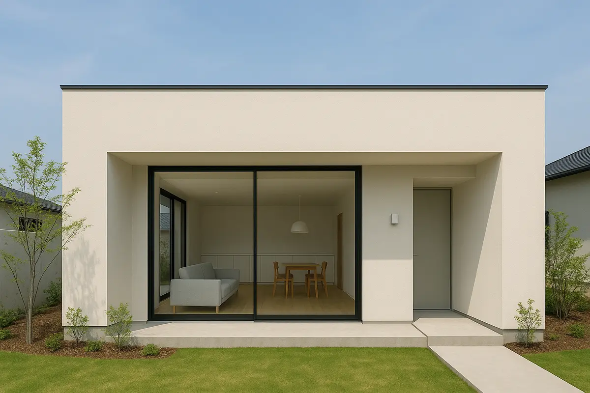 Nhà cấp 4 chữ L phong cách hiện đại với gam màu sáng