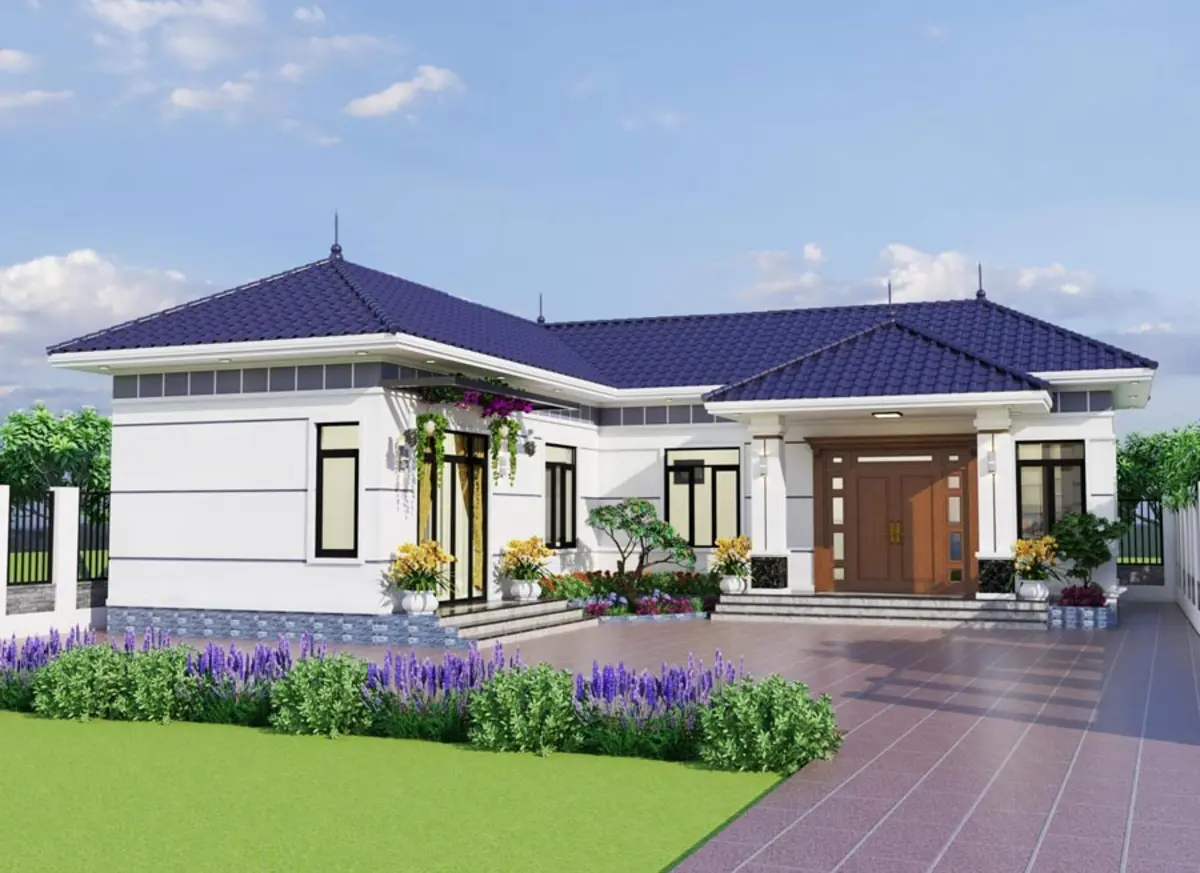 Nhà cấp 4 mái Nhật chữ L 3 phòng ngủ tận dụng tối đa diện tích đất