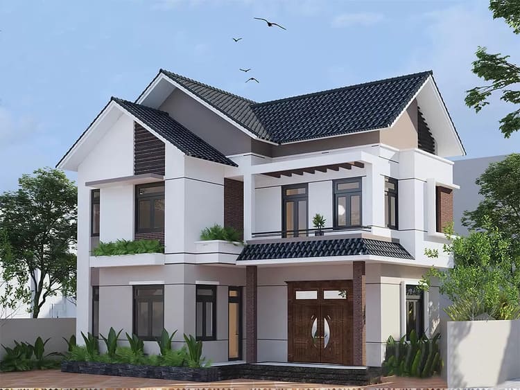 Mẫu nhà chữ L 2 tầng 2 phòng ngủ đơn giản, tinh tế
