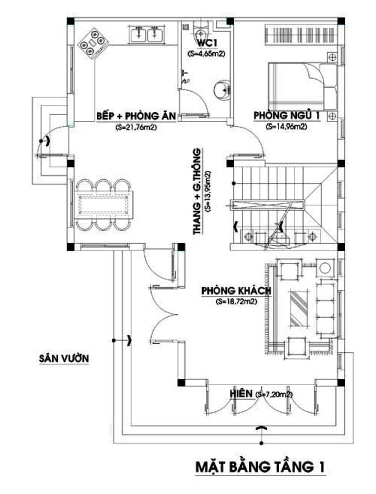 Bản vẽ nhà chữ L 2 tầng 4 phòng ngủ và 1 phòng thờ