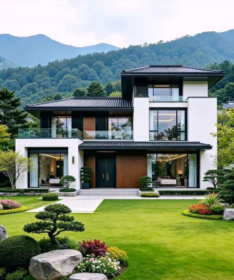 Mẫu nhà chữ L 2 tầng mái Nhật tối giản, không gian mở sang trọng