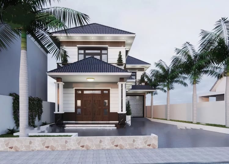 Mẫu nhà chữ L 2 tầng mái tôn hiện đại, tiết kiệm chi phí