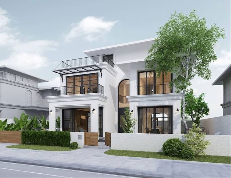 Mẫu nhà chữ L 2 tầng diện tích 60m² đầy đủ công năng