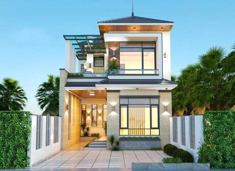 Mẫu nhà chữ L 2 tầng diện tích 60m² có không gian mở thông thoáng