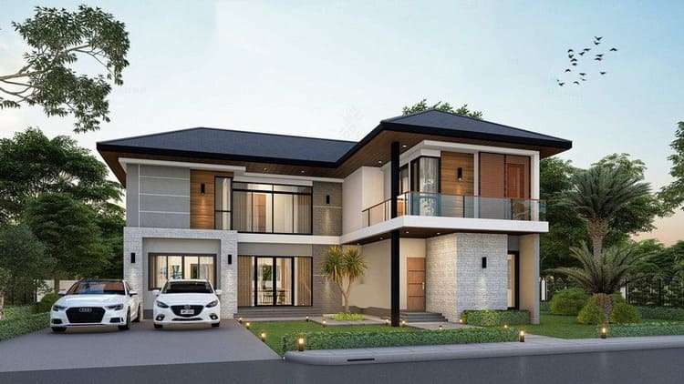 Mẫu nhà chữ L 2 tầng diện tích 100m² hiện đại, cao cấp