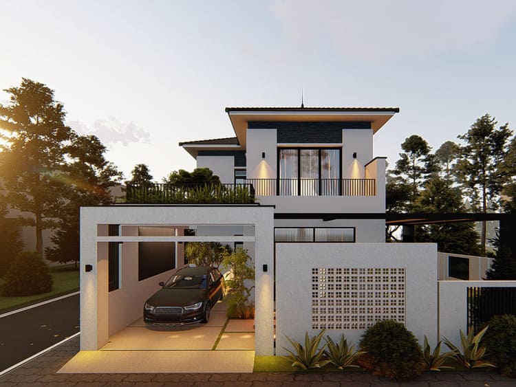 Mẫu nhà chữ L 2 tầng 600 triệu đơn giản, hiện đại