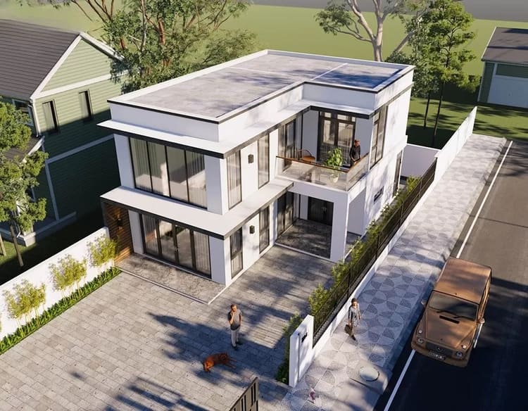 Mẫu nhà chữ L 2 tầng chi phí 800 triệu hiện đại, tinh tế