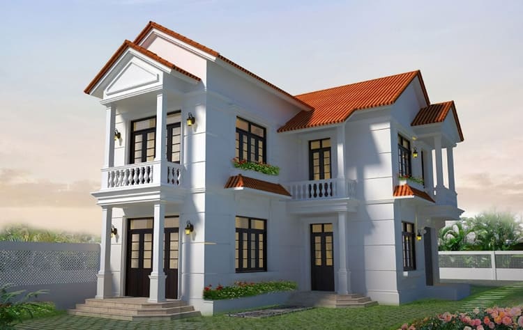 Mẫu nhà chữ L 2 tầng 800 triệu ở nông thôn đẹp, rộng rãi