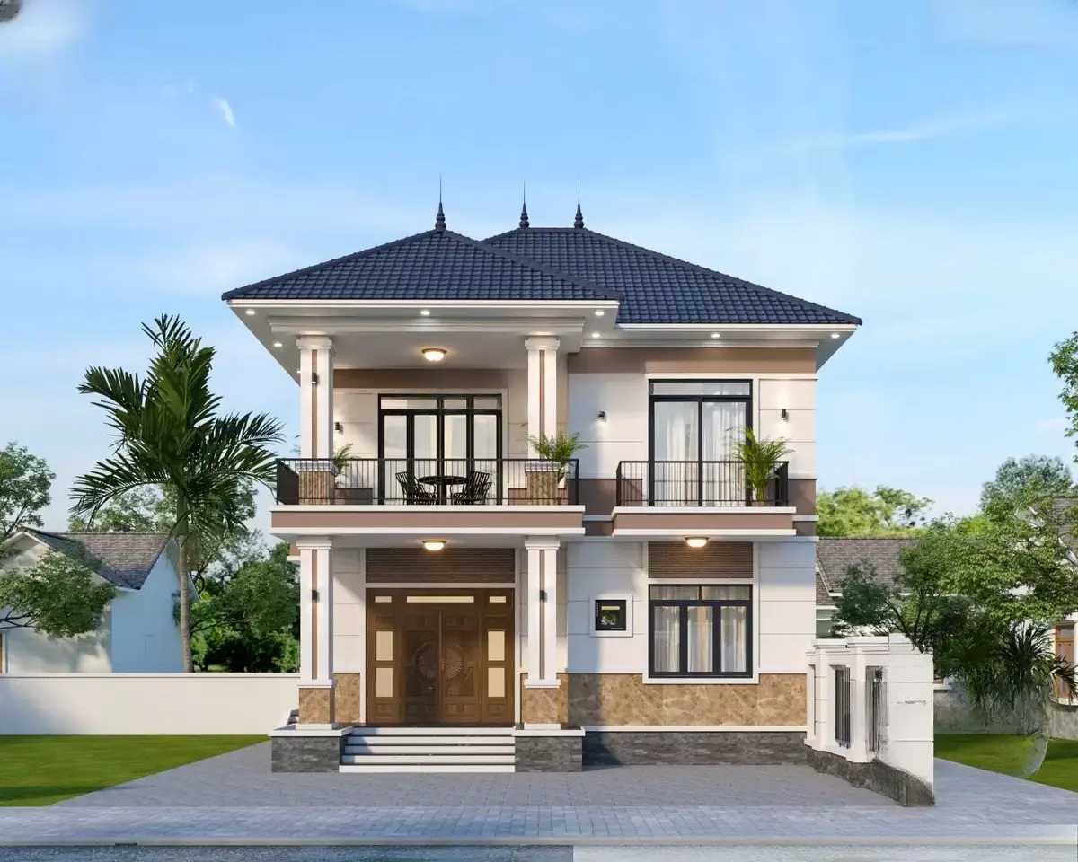 Phần mái phải cân đối với khối nhà để tránh cảm giác nặng nề ở tầng trên