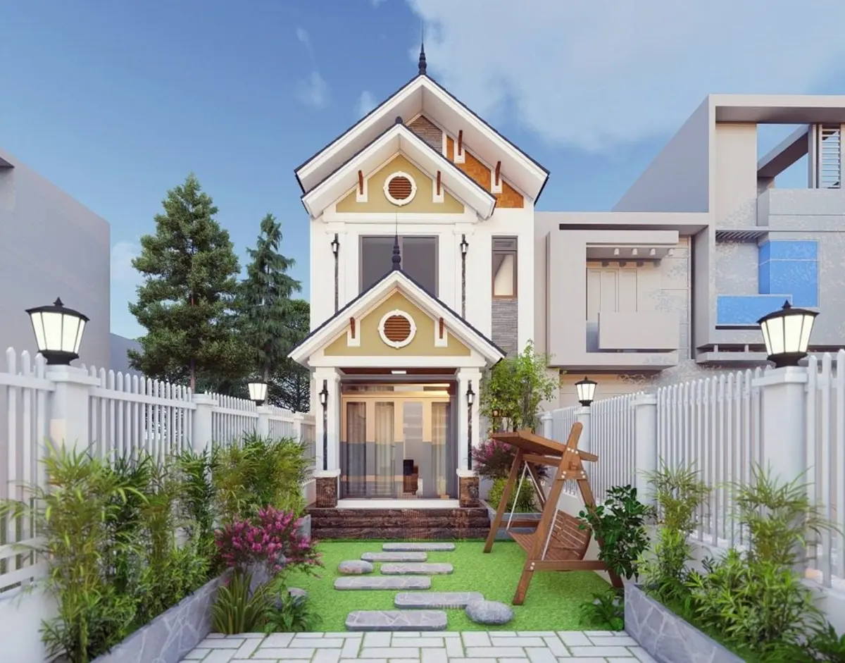 Mẫu nhà mái Thái 2 tầng có sân vườn 