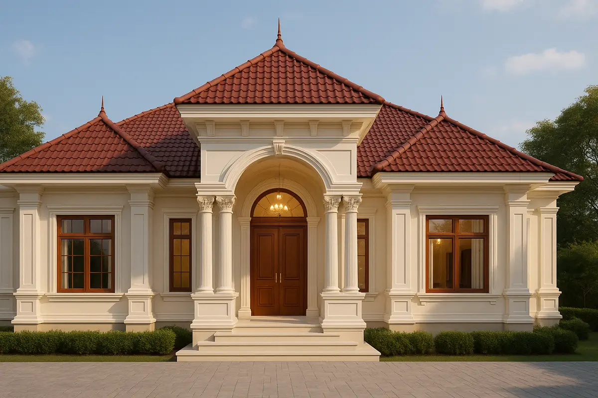 Nhà cấp 4 mái Thái 3 phòng ngủ phong cách tân cổ điển hướng đến vẻ đẹp sang trọng, tinh tế