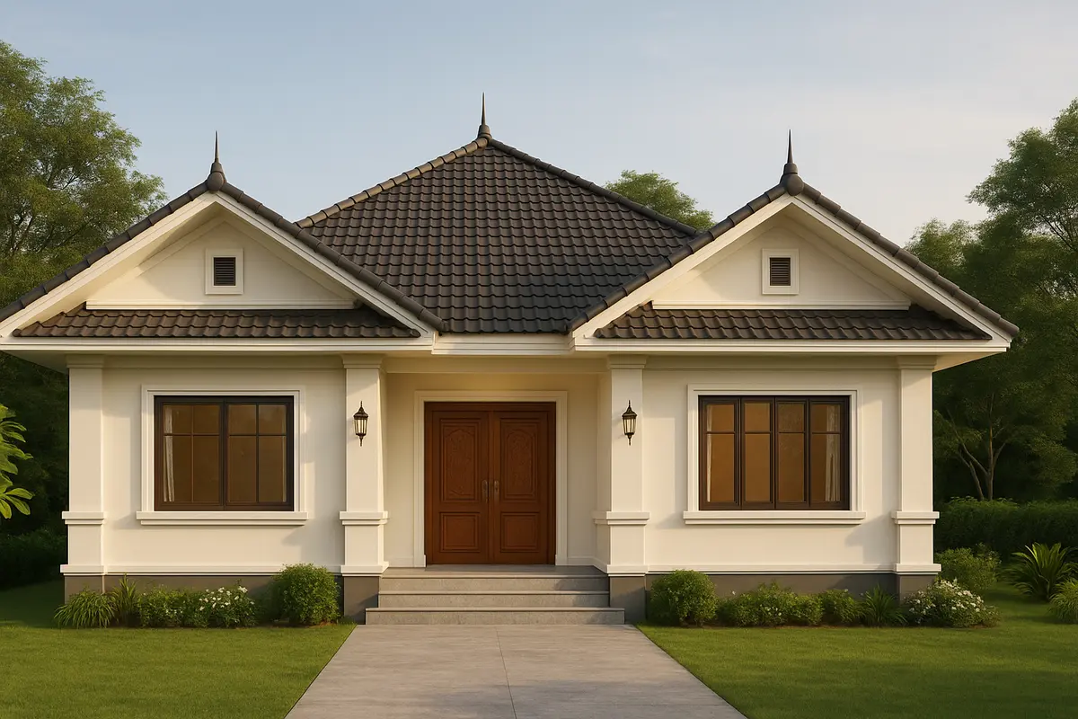 Thiết kế nhà cấp 4 mái Thái 3 phòng ngủ phù hợp với phong thủy.