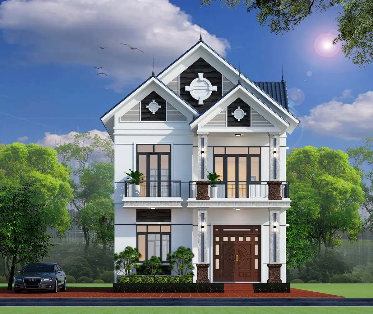 Mẫu biệt thự 2 tầng mái Thái