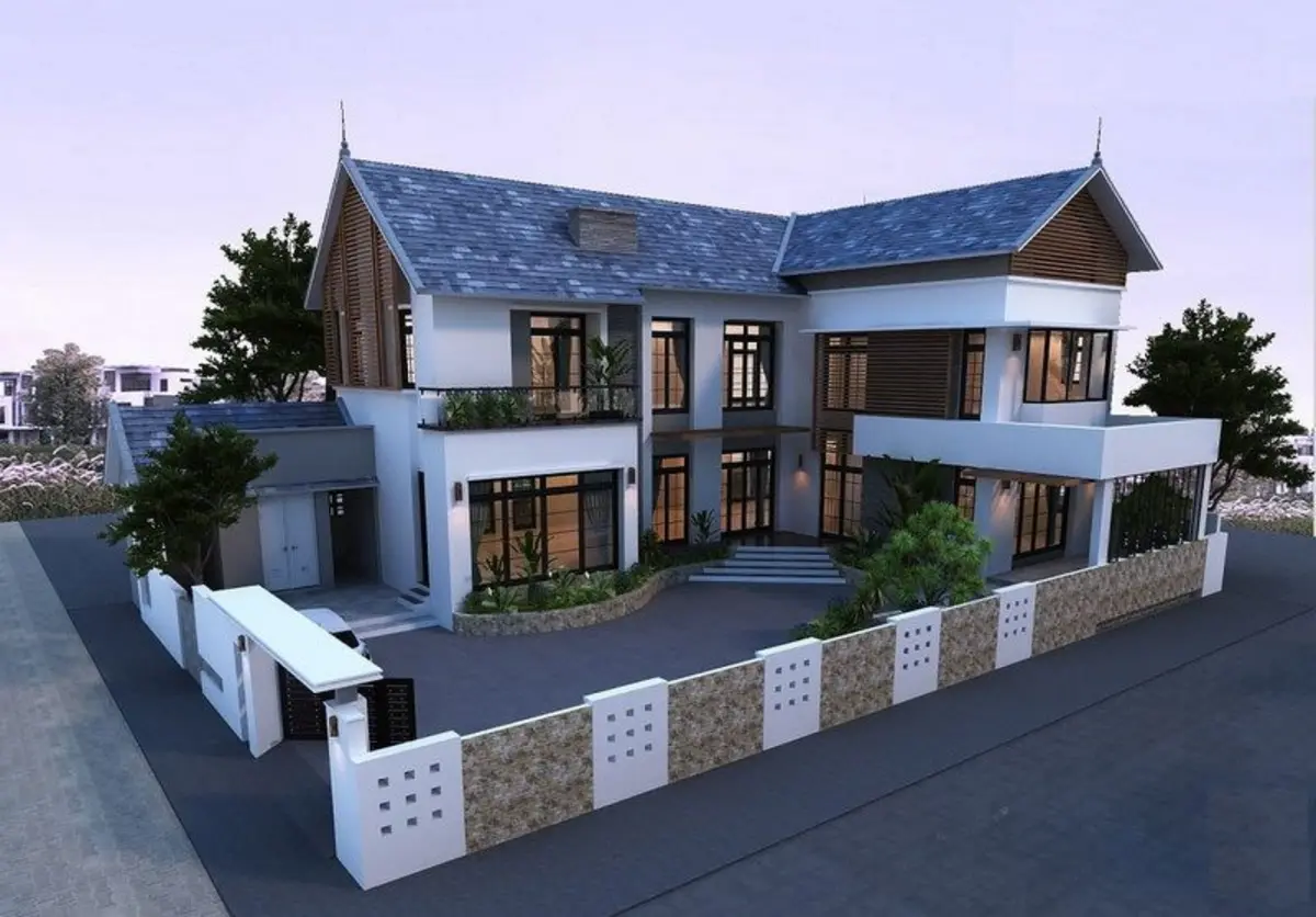 Mẫu nhà mái Thái 2 tầng hình chữ L