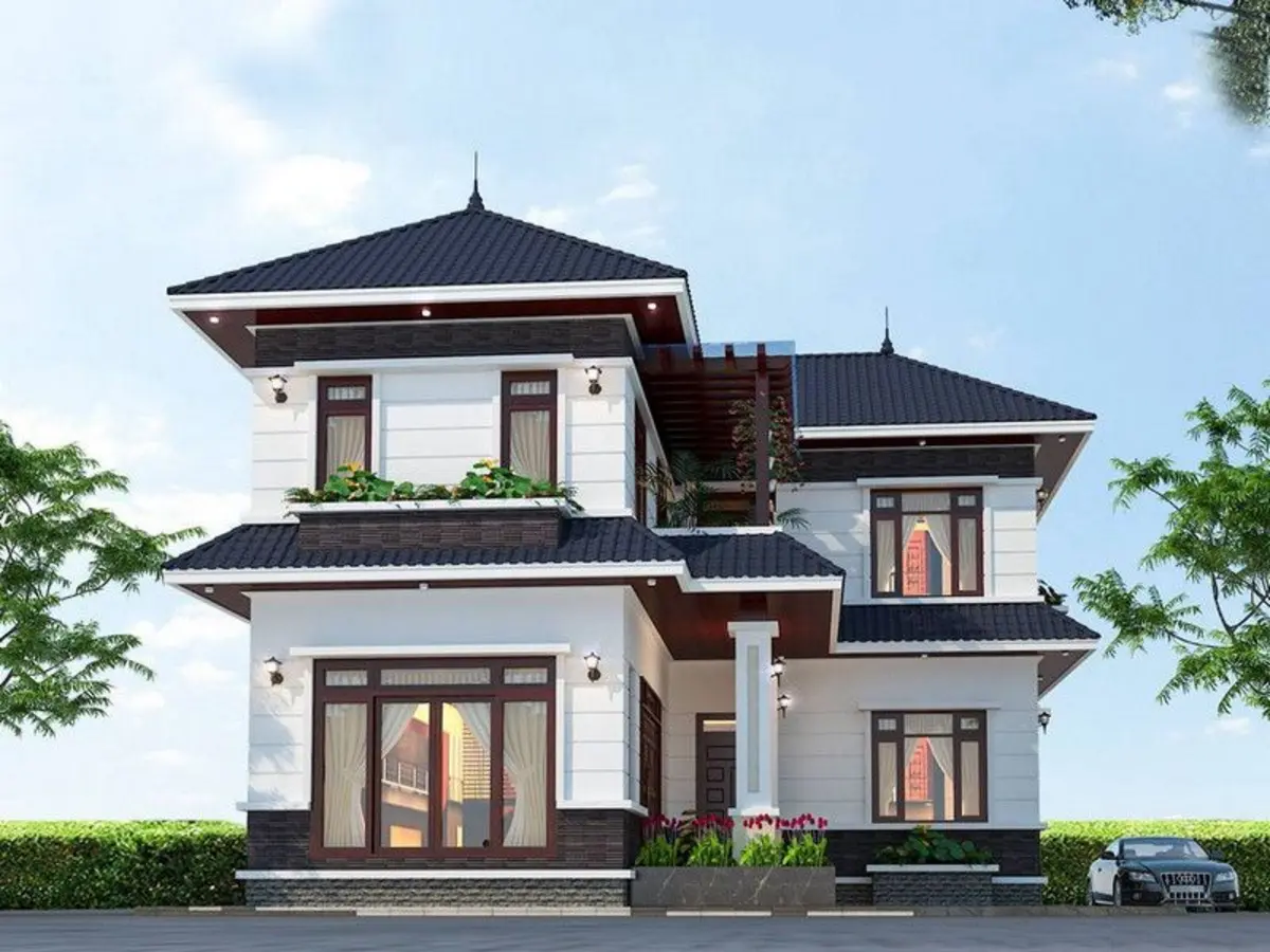 Mẫu nhà mái Thái 2 tầng hình chữ L