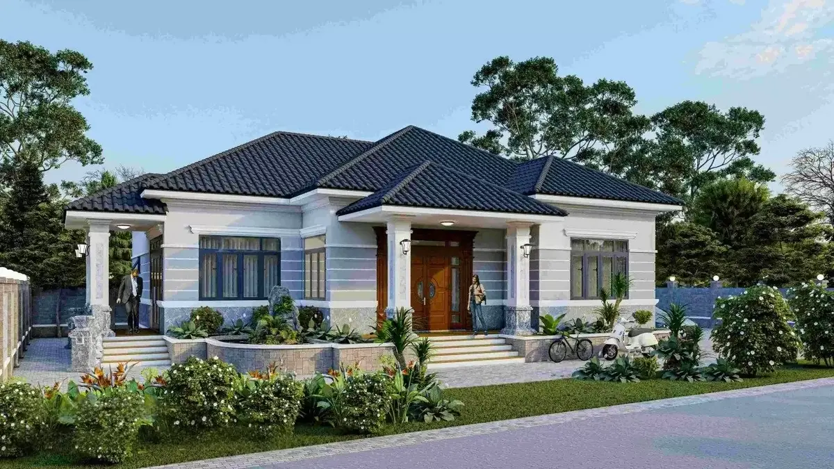 Mẫu nhà cấp 4 mái Nhật 4 phòng ngủ có sân vườn tạo cảm giác thư thái, dễ chịu