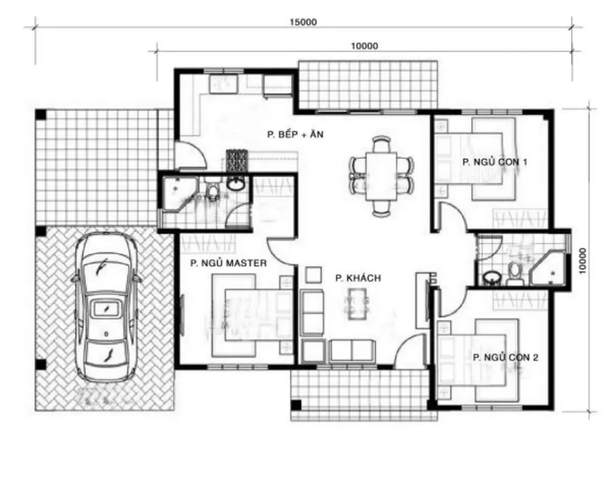 Mẫu nhà cấp 4 mái Nhật có gara ô tô phù hợp với những lô đất rộng hoặc có mặt tiền thông thoáng