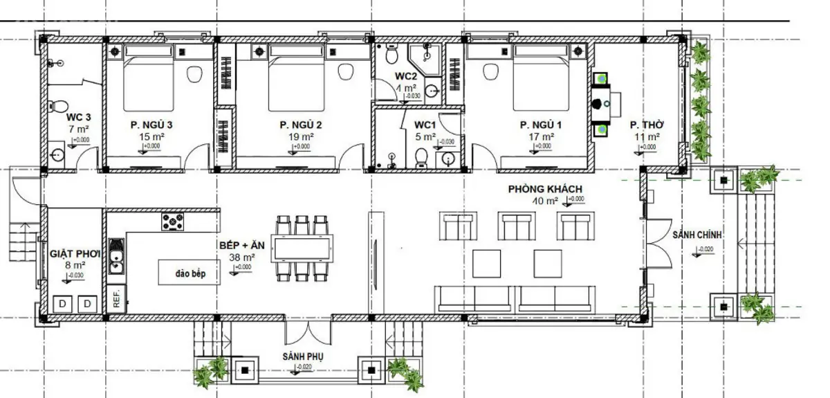 Nhà cấp 4 mái Nhật 3 phòng ngủ phù hợp với nhiều diện tích đất khác nhau nhưng vẫn đảm bảo tính tiện nghi và thẩm mỹ